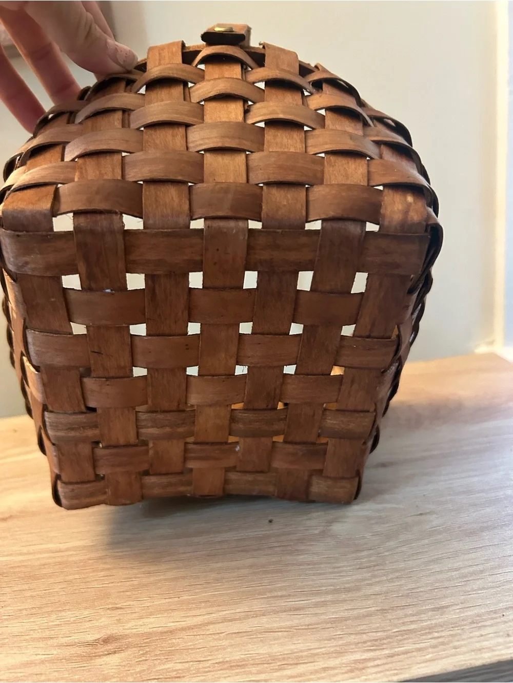 Vintage Handwoven Brown Wicker Basket with Carry Handle